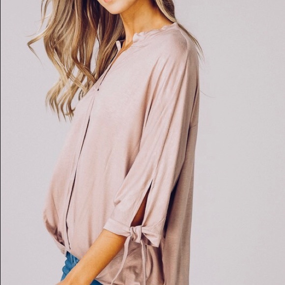 Mocha Gathered Hem Ruffle short sleeve top - Picture 2 of 6